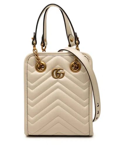 Pre-owned Gucci 2016-2026 Mini Gg Marmont Matelasse Leather Satchel In Brown