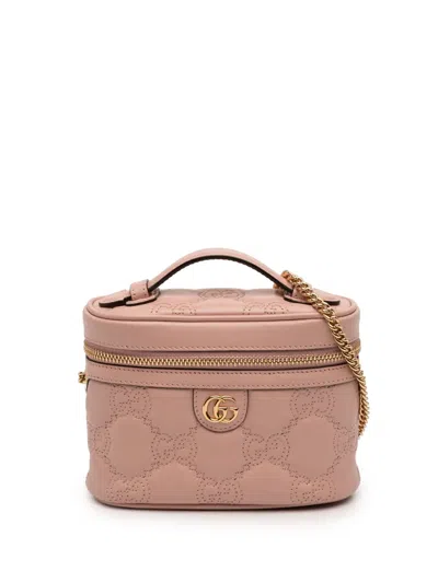 Pre-owned Gucci 2016-2026 Mini Gg Marmont Matelasse Leather Top Handle Vanity Chain Bag Satchel In Pink