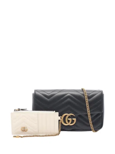 Pre-owned Gucci 2016-2026 Mini Gg Marmont Matelasse Leather Wallet On Chain Crossbody Bag In Black