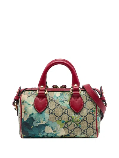 Pre-owned Gucci 2016-2026 Mini Gg Supreme Blooms Boston Bag Satchel In Neutrals