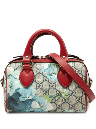 Pre-owned Gucci 2016-2026 Mini Gg Supreme Blooms Boston Bag Satchel In Red