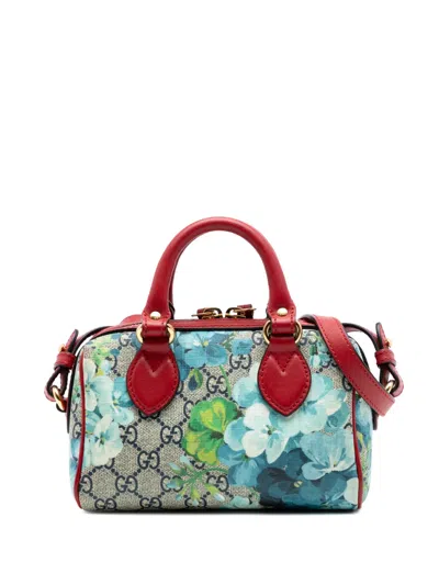 Pre-owned Gucci 2016-2026 Mini Gg Supreme Blooms Boston Bag Satchel In Red