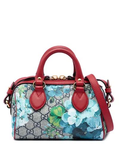 Pre-owned Gucci 2016-2026 Mini Gg Supreme Blooms Boston Bag Satchel In Red
