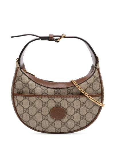 Pre-owned Gucci 2016-2026 Mini Gg Supreme Half Moon Bag Satchel In Neutrals