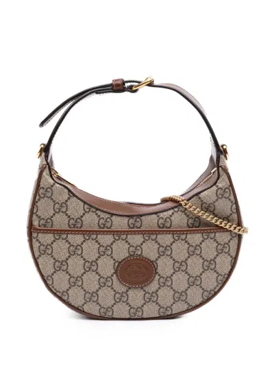 Pre-owned Gucci 2016-2026 Mini Gg Supreme Half Moon Bag Satchel In Neutrals