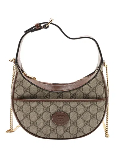 Pre-owned Gucci 2016-2026 Mini Gg Supreme Half Moon Bag Satchel In Neutrals