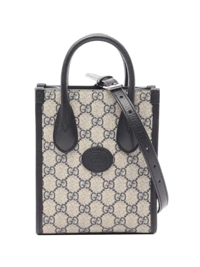 Pre-owned Gucci 2016-2026 Mini Gg Supreme Interlocking G Satchel In Neutrals