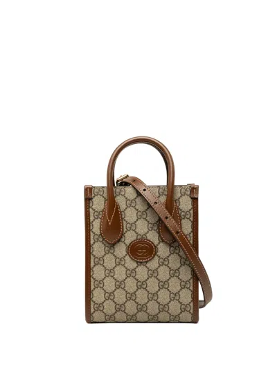 Pre-owned Gucci 2016-2026 Mini Gg Supreme Interlocking G Satchel In Neutrals