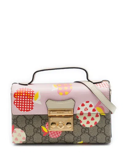 Pre-owned Gucci 2016-2026 Mini Gg Supreme Monogram Les Pommes Padlock Satchel In Multicolour