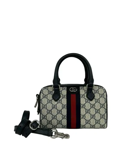 Pre-owned Gucci 2016-2026 Mini Gg Supreme Ophidia Web Satchel In Neutrals