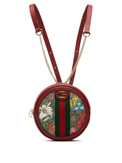 Pre-owned Gucci 2016-2026 Mini Gg Supreme Web Flora Round Ophidia Backpack In Neutral