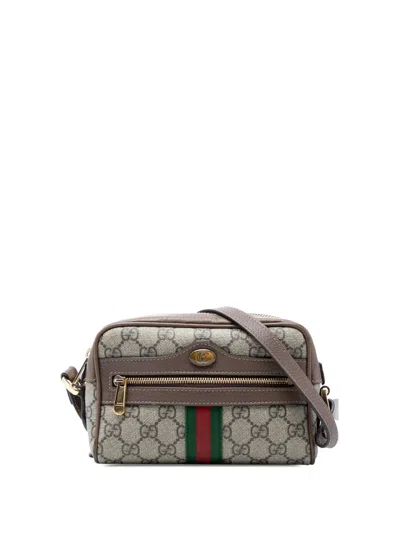 Pre-owned Gucci 2016-2026 Mini Gg Supreme Web Ophidia Crossbody Bag In Neutral