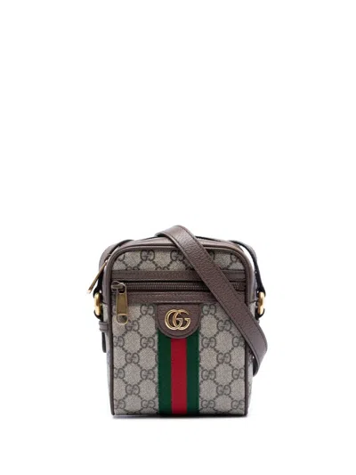 Pre-owned Gucci 2016-2026 Mini Gg Supreme Web Ophidia Crossbody Bag In Neutral