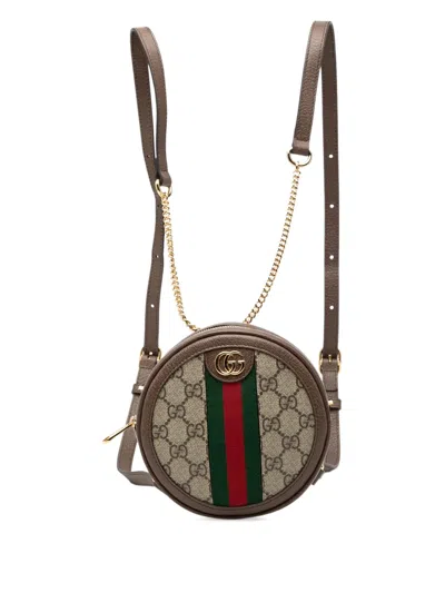 Pre-owned Gucci 2016-2026 Mini Gg Supreme Web Ophidia Round Backpack In Neutral