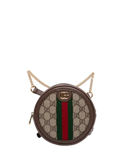 Pre-owned Gucci 2016-2026 Mini Gg Supreme Web Ophidia Round Backpack In Neutrals