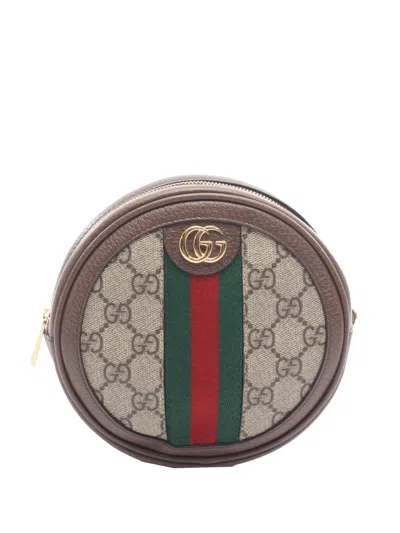 Pre-owned Gucci 2016-2026 Mini Gg Supreme Web Ophidia Round Backpack In Neutrals