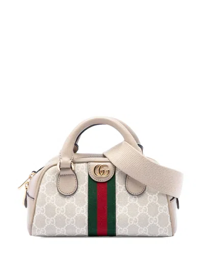 Pre-owned Gucci 2016-2026 Mini Gg Supreme Web Ophidia Satchel In Neutral