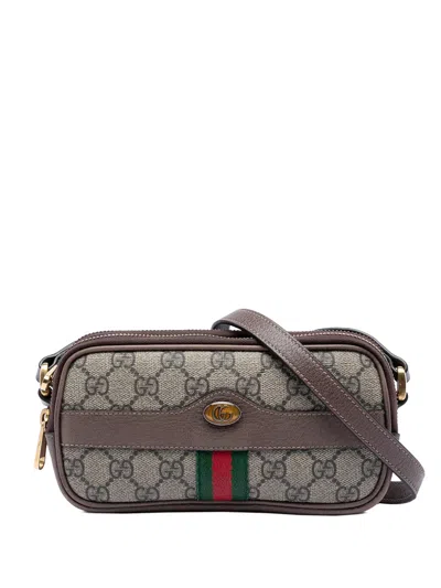 Pre-owned Gucci 2016-2026 Mini Gg Supreme Web Ophidia Triple Zip Crossbody Bag In Neutral