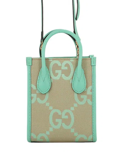 Pre-owned Gucci 2016-2026 Mini Jumbo Gg Canvas Interlocking G Satchel In Neutral