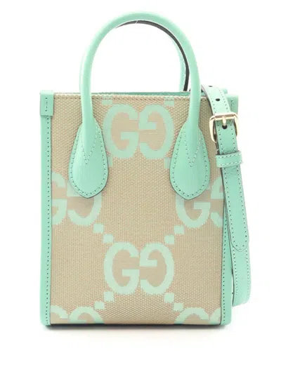 Pre-owned Gucci 2016-2026 Mini Jumbo Gg Canvas Web Satchel In Neutral