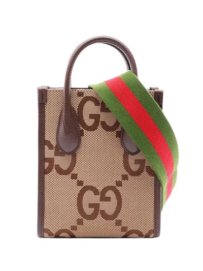 Pre-owned Gucci 2016-2026 Mini Jumbo Gg Canvas Web Satchel In Neutral