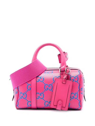 Pre-owned Gucci 2016-2026 Mini Jumbo Gg Perforated Leather Duffle Bag Satchel In Pink