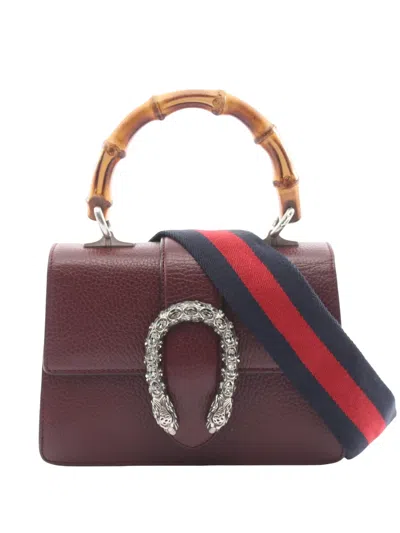 Pre-owned Gucci 2016-2026 Mini Leather Bamboo Dionysus Web Satchel In Red