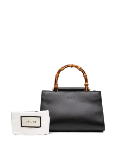 Pre-owned Gucci 2016-2026 Mini Nappa Bamboo Web Nymphaea Top Handle Bag Satchel In Black