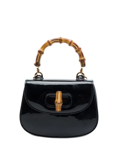 Pre-owned Gucci 2016-2026 Mini Patent Bamboo 1947 Top Handle Bag Satchel In Black