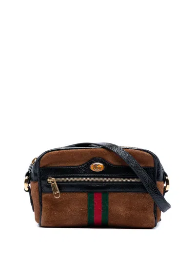 Pre-owned Gucci 2016-2026 Mini Suede Web Ophidia Crossbody Bag In Brown