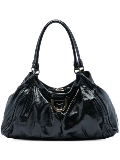 Pre-owned Gucci 2016-2026 Patent Abbey D Ring Shoulder Bag In Black