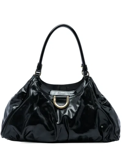 Pre-owned Gucci 2016-2026 Patent Abbey D Ring Shoulder Bag In Black