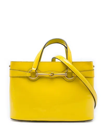 Pre-owned Gucci 2016-2026 Patent Bright Bit Satchel In Yellow
