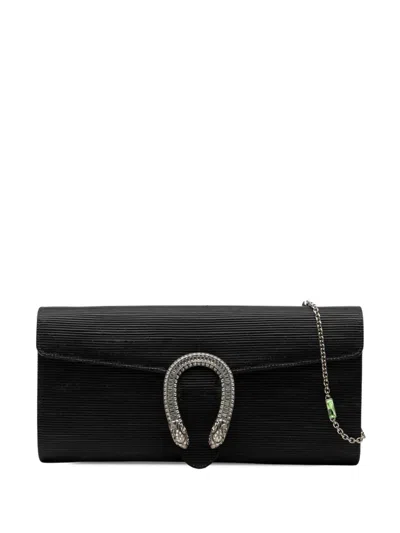 Pre-owned Gucci 2016-2026 Ribbed Satin Crystal Dionysus Clutch On Chain Shoulder Bag In Black