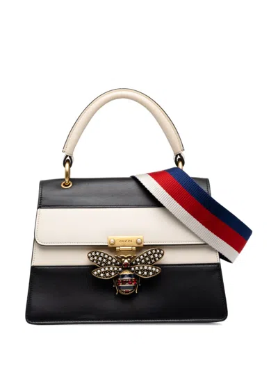 Pre-owned Gucci 2016-2026 Small Bicolor Calfskin Queen Margaret Top Handle Bag Satchel In White