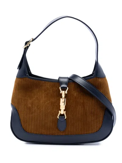 Pre-owned Gucci 2016-2026 Small Bicolor Corduroy Jackie 1961 Crossbody Bag In Blue