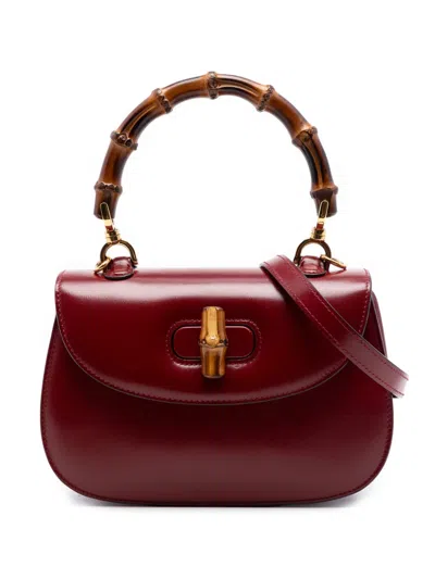 Pre-owned Gucci 2016-2026 Small Calfskin 1947 Bamboo Top Handle Bag Satchel In Red