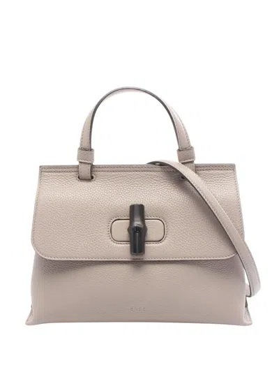 Pre-owned Gucci 2016-2026 Small Calfskin Bamboo Daily Satchel In Brown