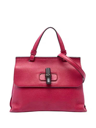 Pre-owned Gucci 2016-2026 Small Calfskin Bamboo Daily Satchel In Pink