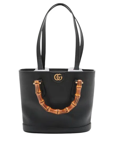 Pre-owned Gucci 2016-2026 Small Calfskin Bamboo Diana Convertible Bucket Bag Satchel In Black