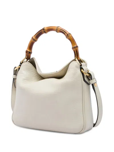 Pre-owned Gucci 2016-2026 Small Calfskin Bamboo Diana Satchel In 白色