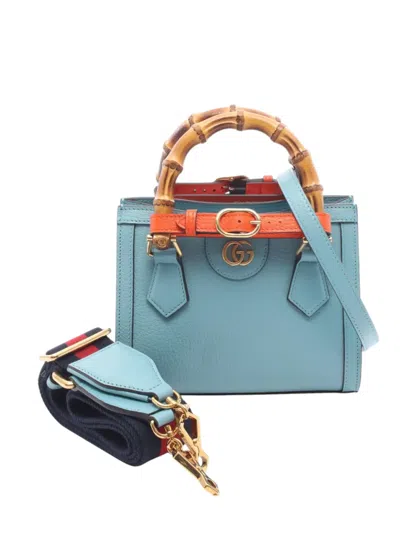 Pre-owned Gucci 2016-2026 Small Calfskin Bamboo Diana Satchel In Blue