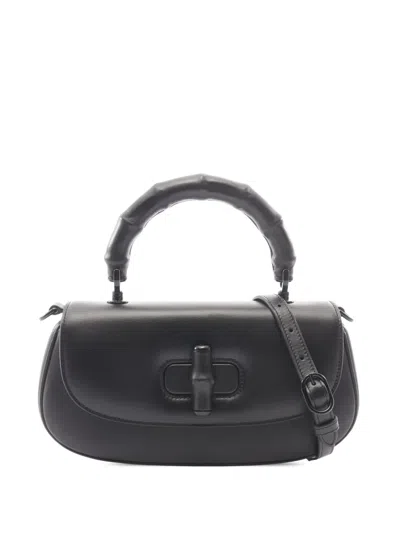 Pre-owned Gucci 2016-2026 Small Calfskin Bamboo Diva Top Handle Bag Satchel In Black