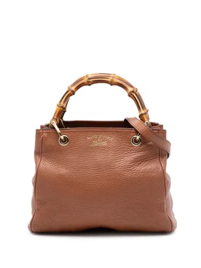 Pre-owned Gucci 2016-2026 Small Calfskin Bamboo Shopper Satchel In Brown