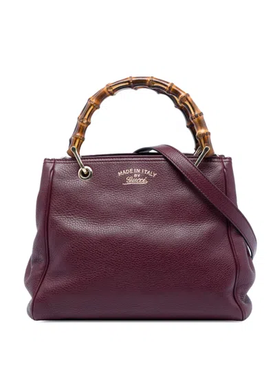 Pre-owned Gucci 2016-2026 Small Calfskin Bamboo Shopper Satchel In Purple