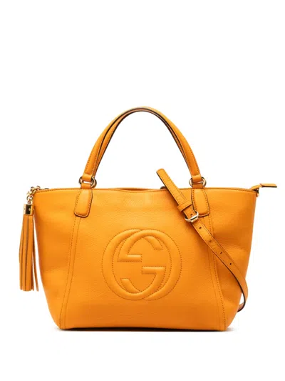 Pre-owned Gucci 2016-2026 Small Calfskin Soho Cellarius Satchel In Yellow