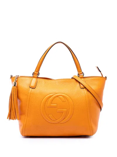 Pre-owned Gucci 2016-2026 Small Calfskin Soho Cellarius Satchel In Yellow
