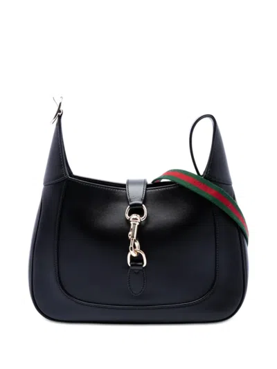 Pre-owned Gucci 2016-2026 Small Calfskin Web Jackie 1961 Crossbody Bag In Black