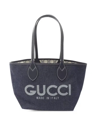 Pre-owned Gucci 2016-2026 Small Denim And Gg Canvas Totissima Reversible Tote Bag In Blue