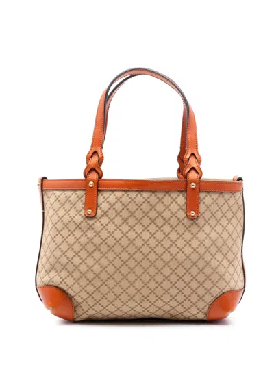 Pre-owned Gucci 2016-2026 Small Diamante Canvas Craft Tote Bag In Orange